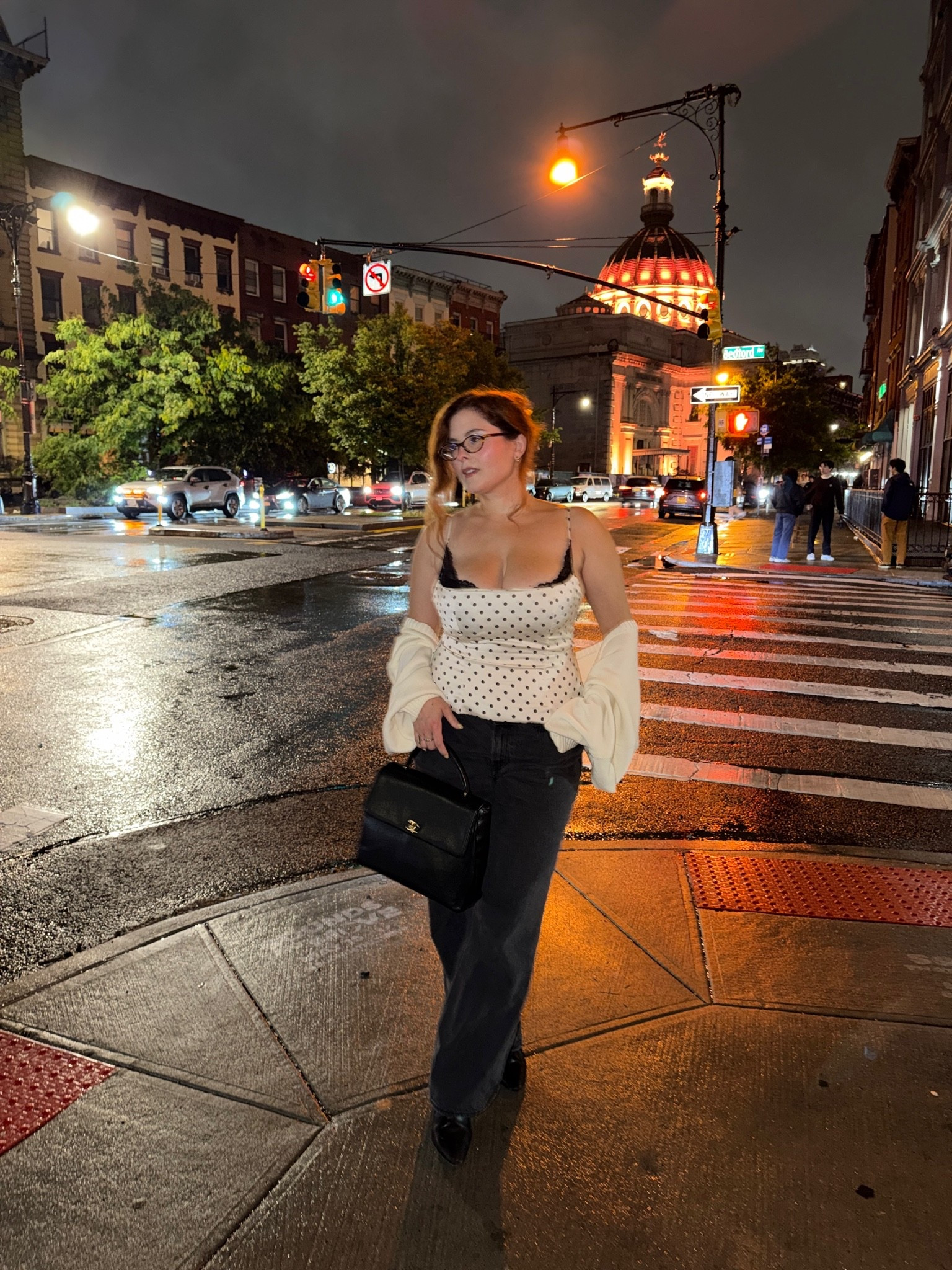 Polka dot double layer top and washed black denim

#LTKMidsize #LTKPetite #LTKSaleAlert