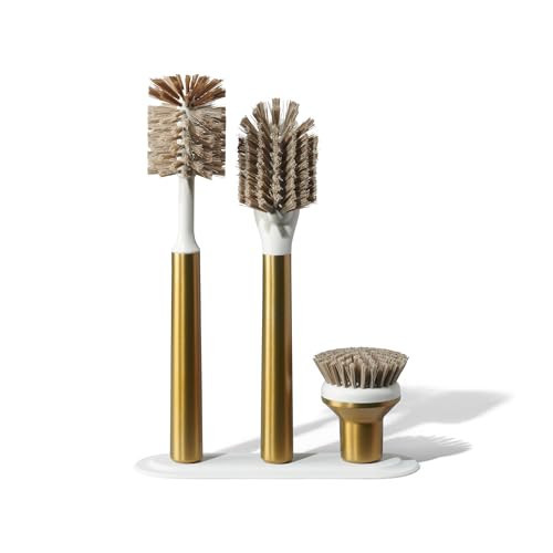 Curio Home Goods Ionic Brush Set, Magnetized to Stand Upright, Stainless Steel with Replaceable Heads, Brass/Gold | Amazon (US)