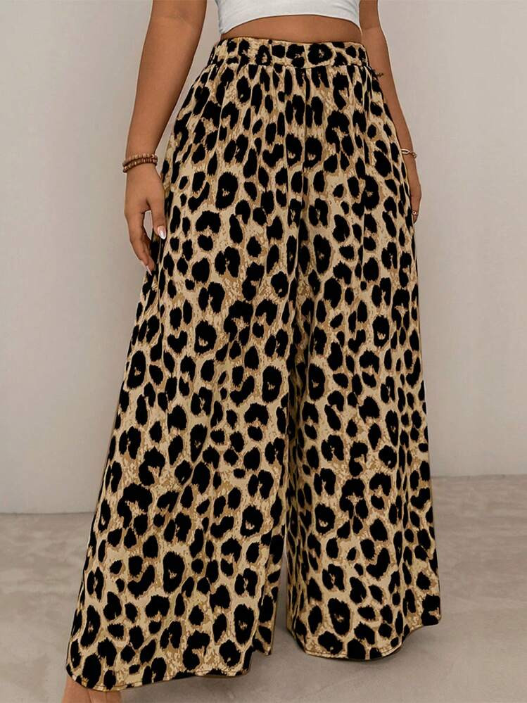 SHEIN VCAY Plus Size Women Leopard Print Loose Casual Vacation Pants,Summer Pants | SHEIN