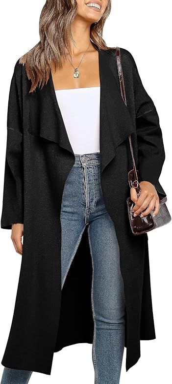 ANRABESS Women's Long Sleeve Open Front Jackets Long Knitted Cardigan Sweater Irregular Hem with ... | Amazon (US)