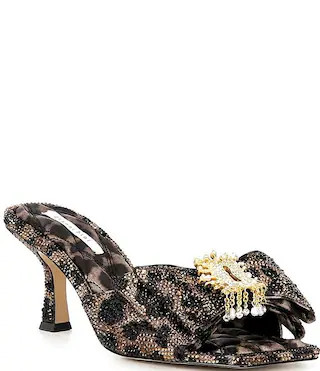 Gianni Bini Peeka Two Bling Leopard Print Rhinestone Keyhole Ornament Bow Dress Slide Sandals | D... | Dillard's