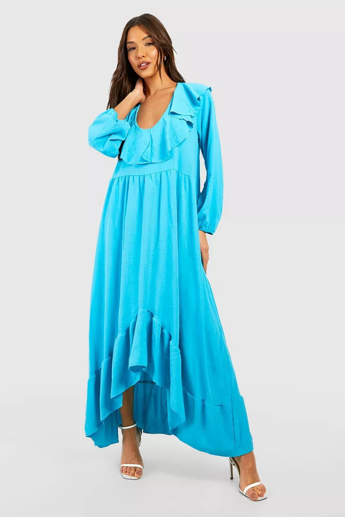 Ruffle Detail Smock Maxi Dress | boohoo (US & Canada)