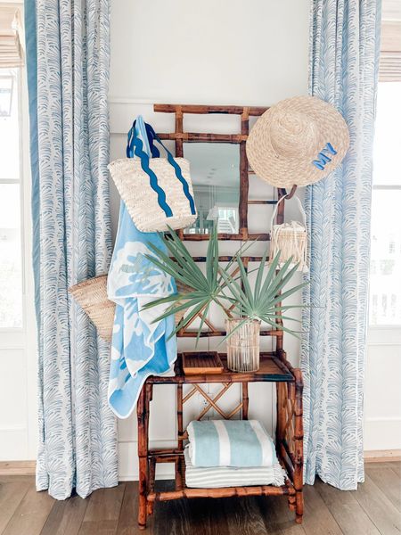 Our favorite little drop zone! Bamboo hall tree, beach towels, straw hat, entry decor, entryborganizTion 

#LTKHome