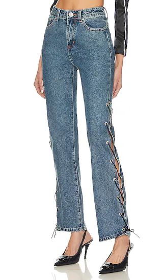 Jayda Lace Up Jean in Mid Blue Wash | Revolve Clothing (Global)