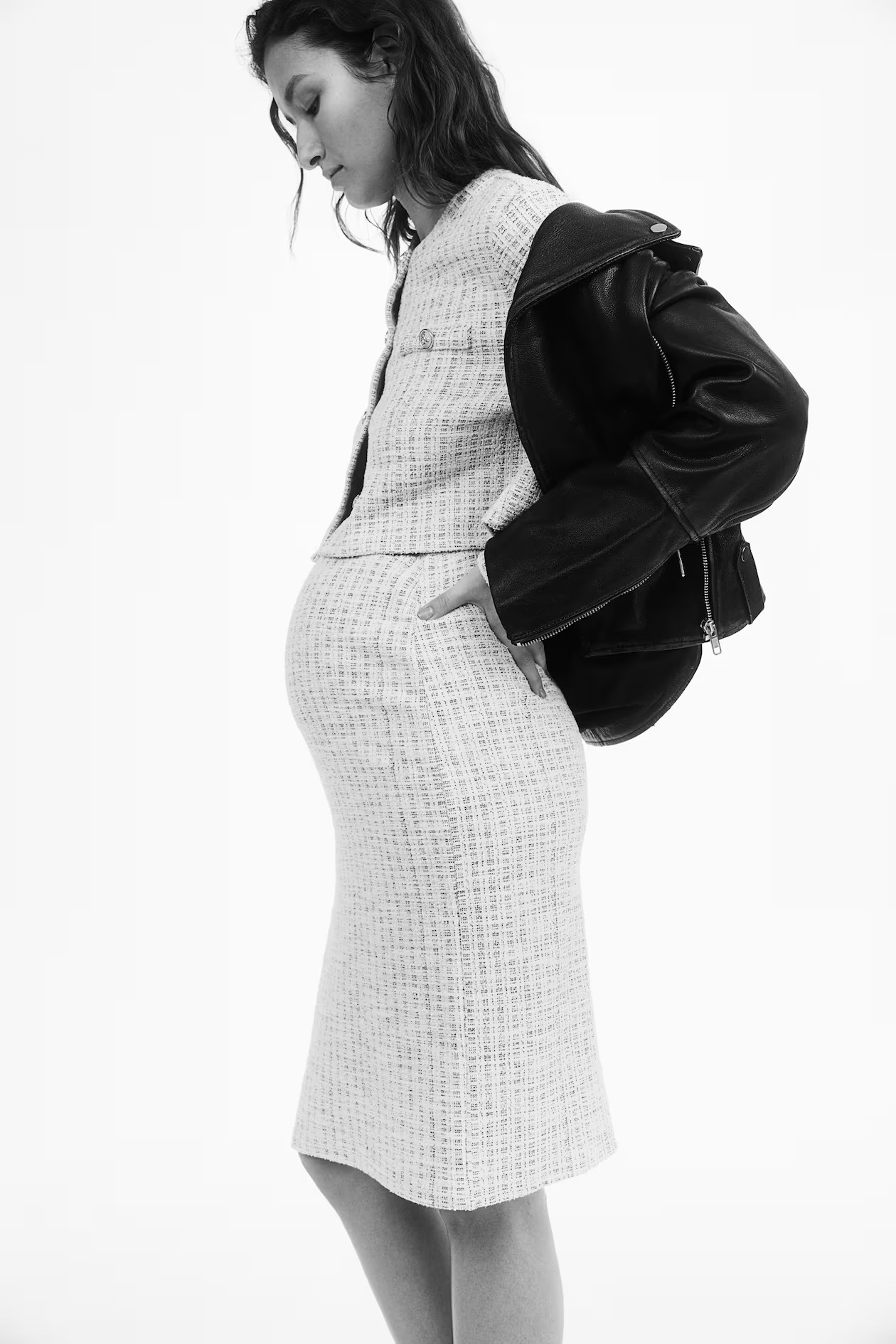 MAMA 2-piece Top and Skirt Set - Cream/plaid - Ladies | H&M US | H&M (US + CA)