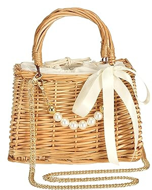 So'each Women's Handmade Rattan Wicker Artificial Pearl Shoulder Bag | Amazon (US)