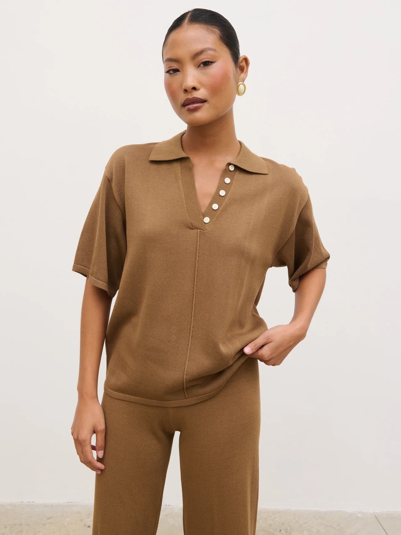 Genie Lightweight Polo Top - Ginger | Pretty Lavish (UK)