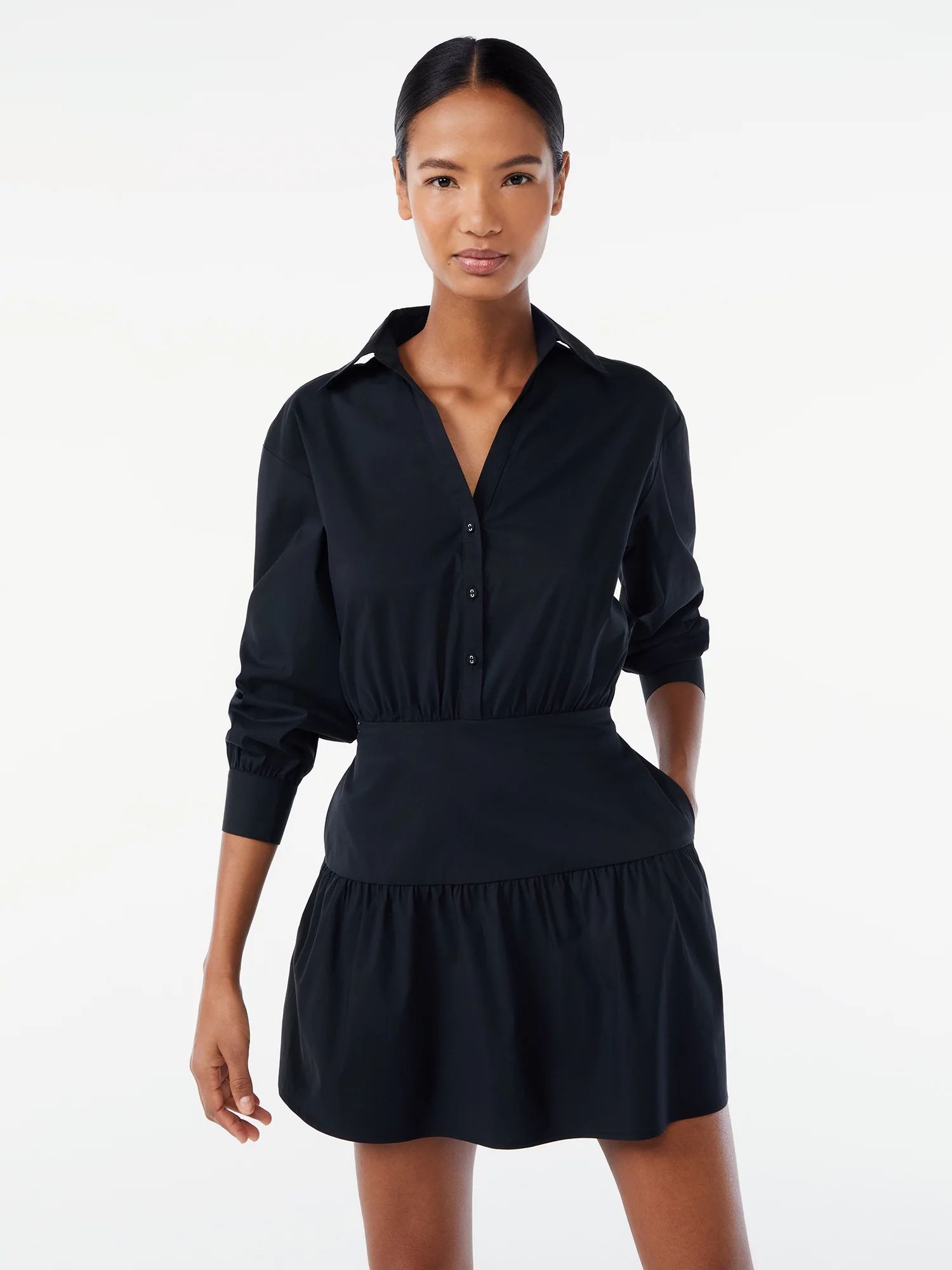 Scoop Women's Collared Shirt Dress with Long Sleeves | Walmart (US)
