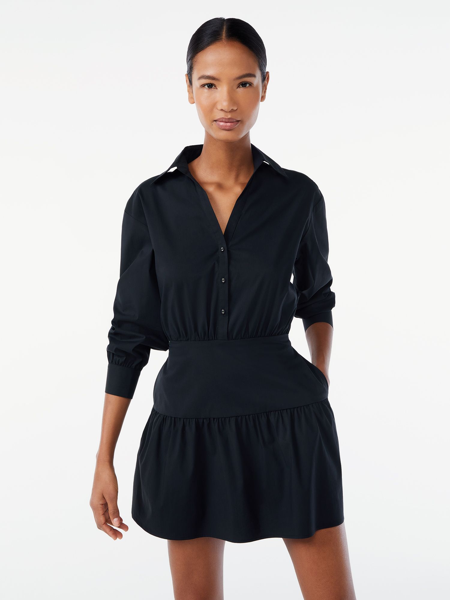 Scoop Women's Collared Shirt Dress with Long Sleeves - Walmart.com | Walmart (US)