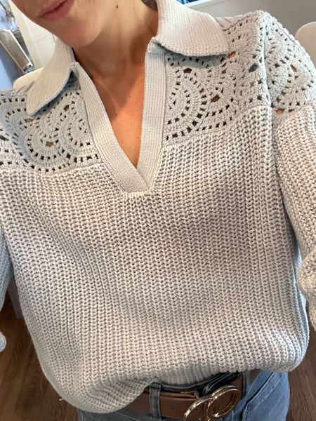 Eyelet detail spring sweater (summer blue) 
Really soft. I sized up for looser fit. 

#LTKstyletip #LTKfindsunder50