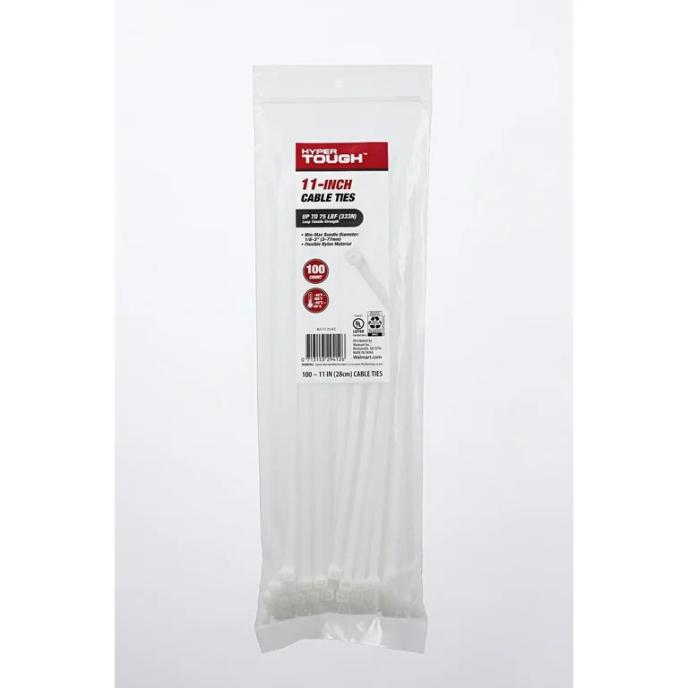 Hyper Tough 11 inch Cable Tie 75lbs Natural Color 100Pcs | Walmart (US)