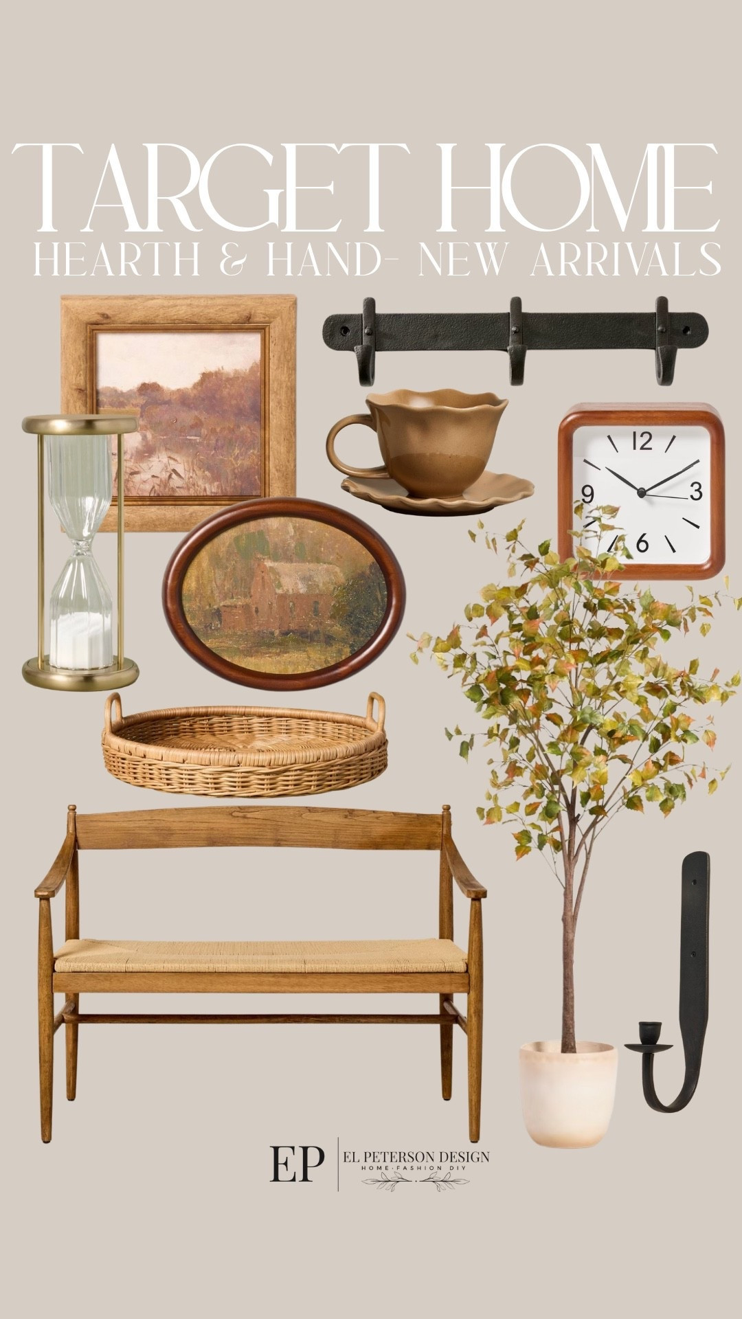 Target new arrivals
Artwork
Bench
Faux trees
Hooks
Tray
Mug
Table clock

#LTKHome