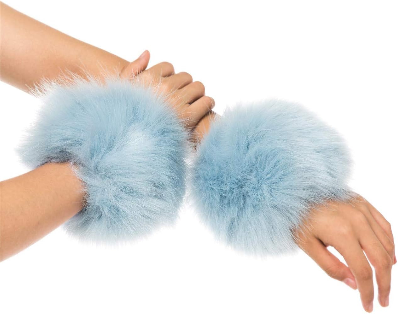 Lucky Leaf Women Winter Wrist Warmers Faux Fox Fur Soft Cuffs Band Ring for Cold Weather | Amazon (US)