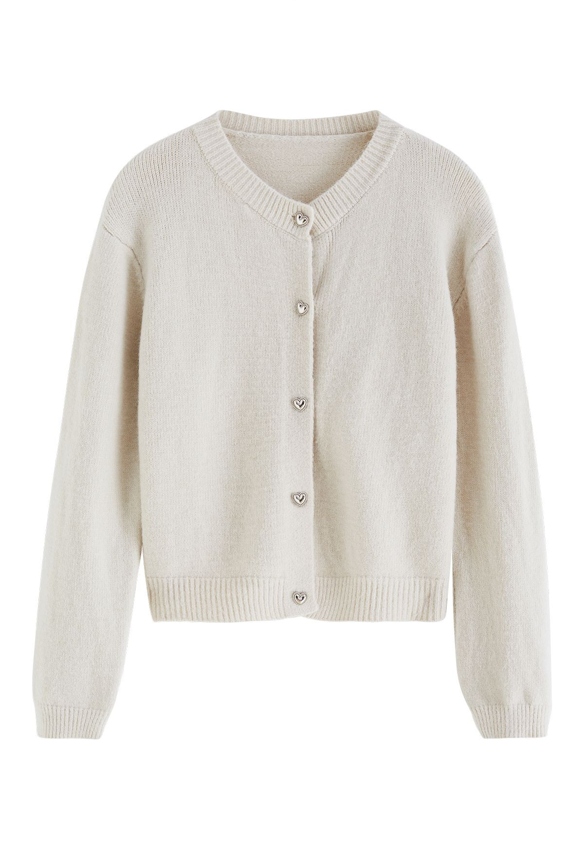 Heart-Shape Button Cropped Knit Cardigan in Ivory | Chicwish