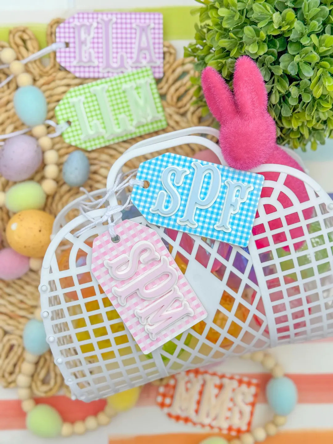 Easter Basket Monogram Name Tag | Gingham Monogram | Custom Easter Basket | Easter Gift Tag | Eas... | Etsy (US)