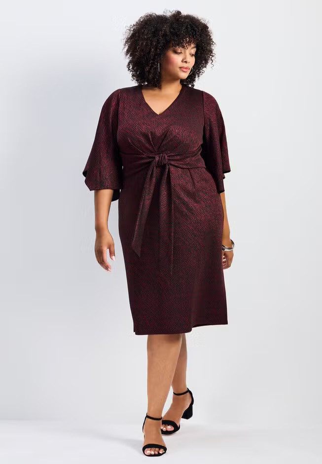 Anastasia Metallic Knit Tie Front Dress | Avenue