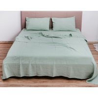 Green Linen Sheet Set in Queen Size. Shabby Chic Bedding, Hypoallergenic & Organic Sheet Set. Bed Mint Color | Etsy (US)