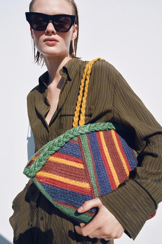 100% JUTE STRIPED BAG | Zara UK