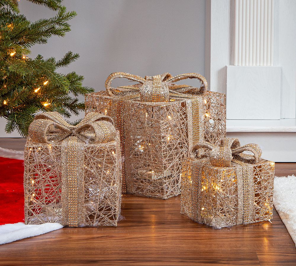 Lighted Gold Gift Boxes - Set Of 3 | Pottery Barn (US)