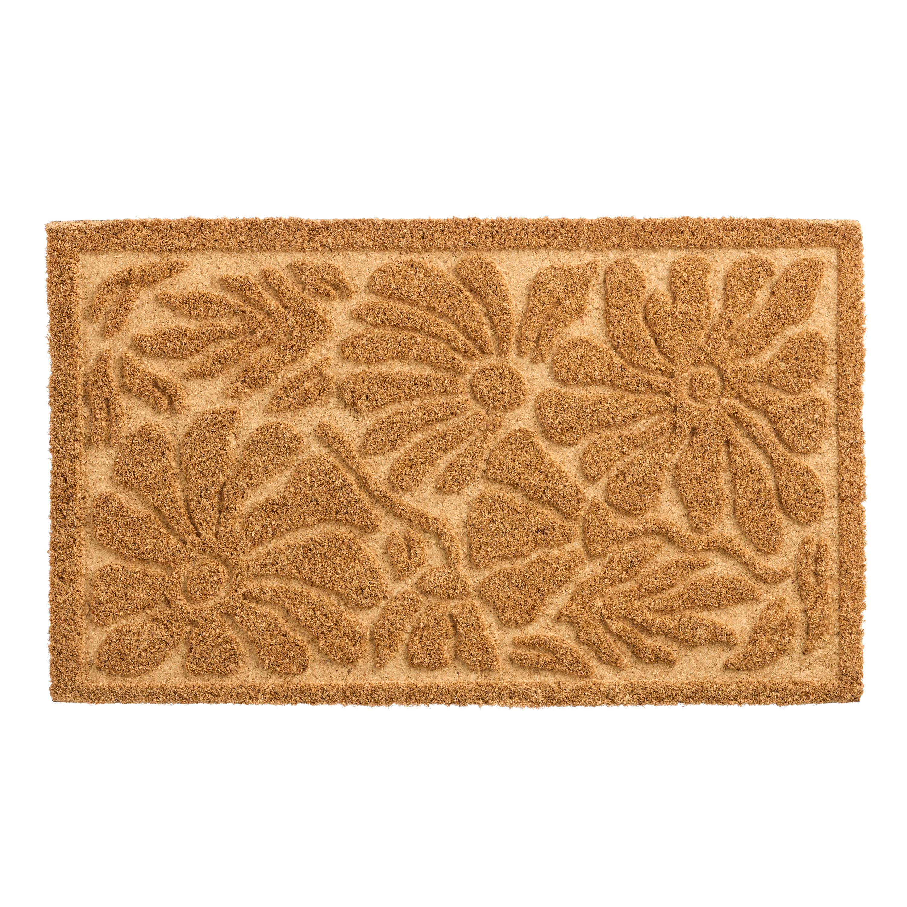 Natural Embossed Floral Coir Doormat | World Market