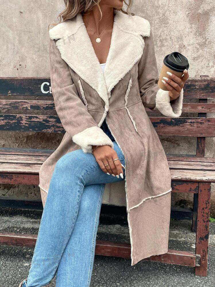 SHEIN LUNE Women's Regular Vintage Brown Mid-Length Thermal Lined Casual Jacket, Winter | SHEIN