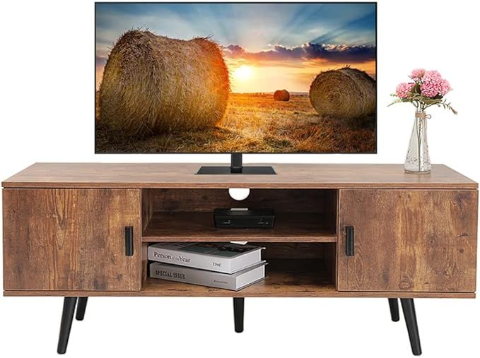 Iwell TV Stand for 55 Inch TV, TV Console with 2 Cabinets and Shelves, TV Stands for Living Room/... | Amazon (US)