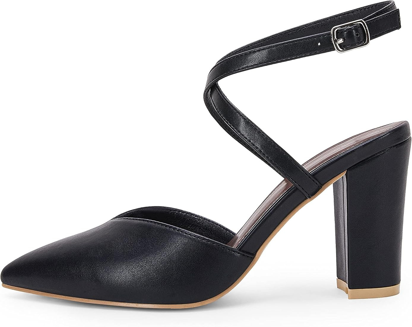 Womens Slingback Block Heels Pumps Strappy Closed Toe Heels Office Bridal Pumps Shoes | Amazon (US)