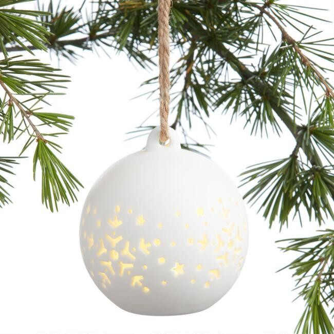 White Porcelain Snowflake Ball LED Light Up Ornament | World Market