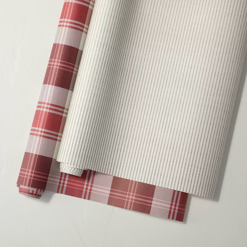 Tartan Plaid & Ticking Stripe Printed Holiday Gift Wrap - Hearth & Hand™ with Magnolia | Target