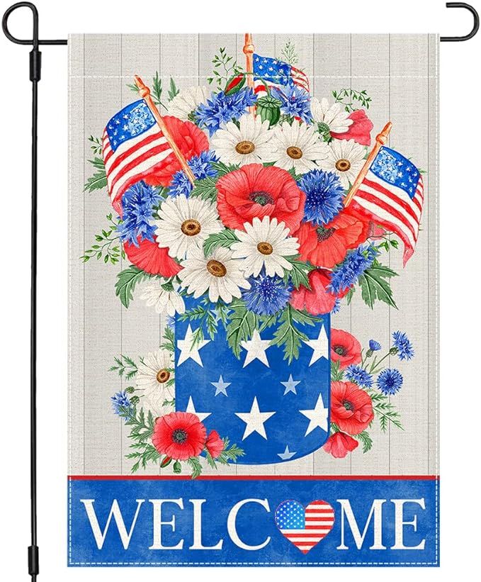 PANDICORN 4th Fourth of July Garden Flag 12x18 Inch Double Sided, Small Vertical Patriotic Flower... | Amazon (US)
