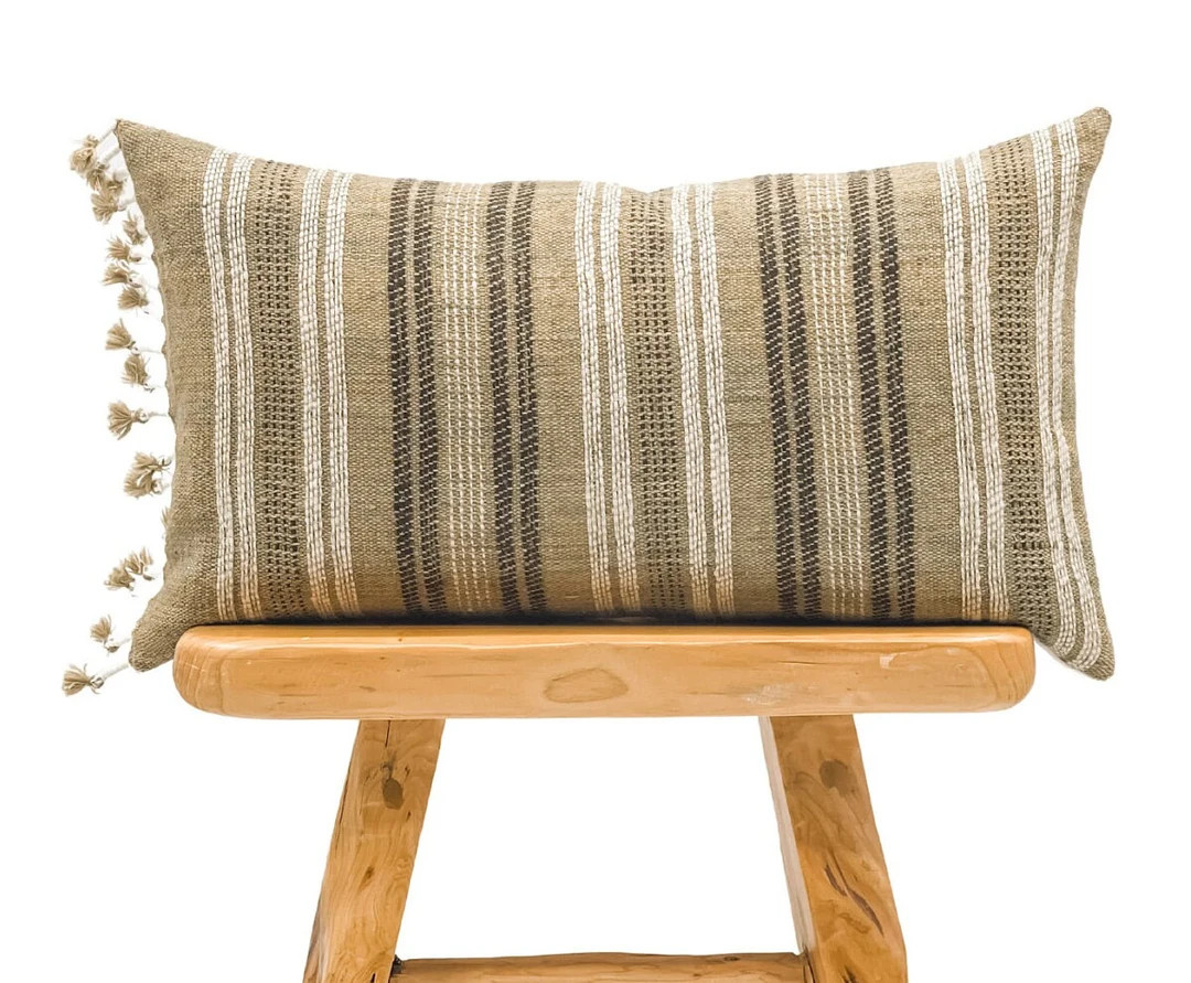 Lumbar Pillow Cover, Indian Wool Pillow Cover, Tan Beige Wool Pillow, Tan With Stripes Pillow Cov... | Etsy (US)