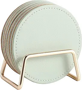 CASEGRACE Drink Coasters with Metal Holder Stand Set of 6, PU Leather Absorbent Coasters with Cor... | Amazon (US)