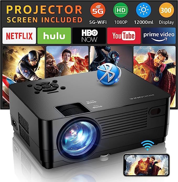 5G WiFi Bluetooth Native 1080P Projector[Projector Screen Included], Roconia 12000LM Full HD Movi... | Amazon (US)