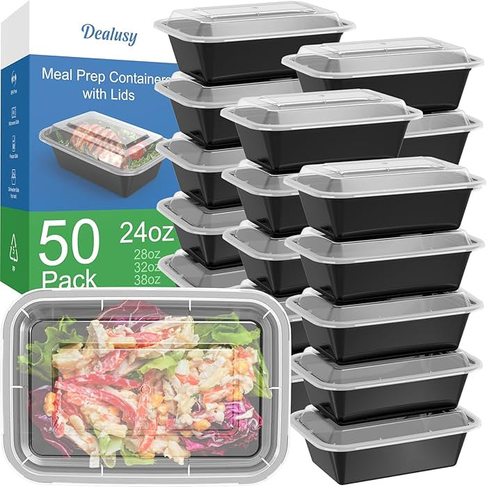 50 Pack (100-Piece) 24 oz Meal Prep Containers Reusable with Lids, Sturdy Leakproof & Food Safe, ... | Amazon (US)