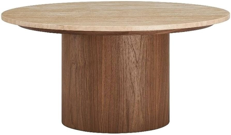 Modway Kioni Round Travertine Coffee Table in Walnut | Amazon (US)