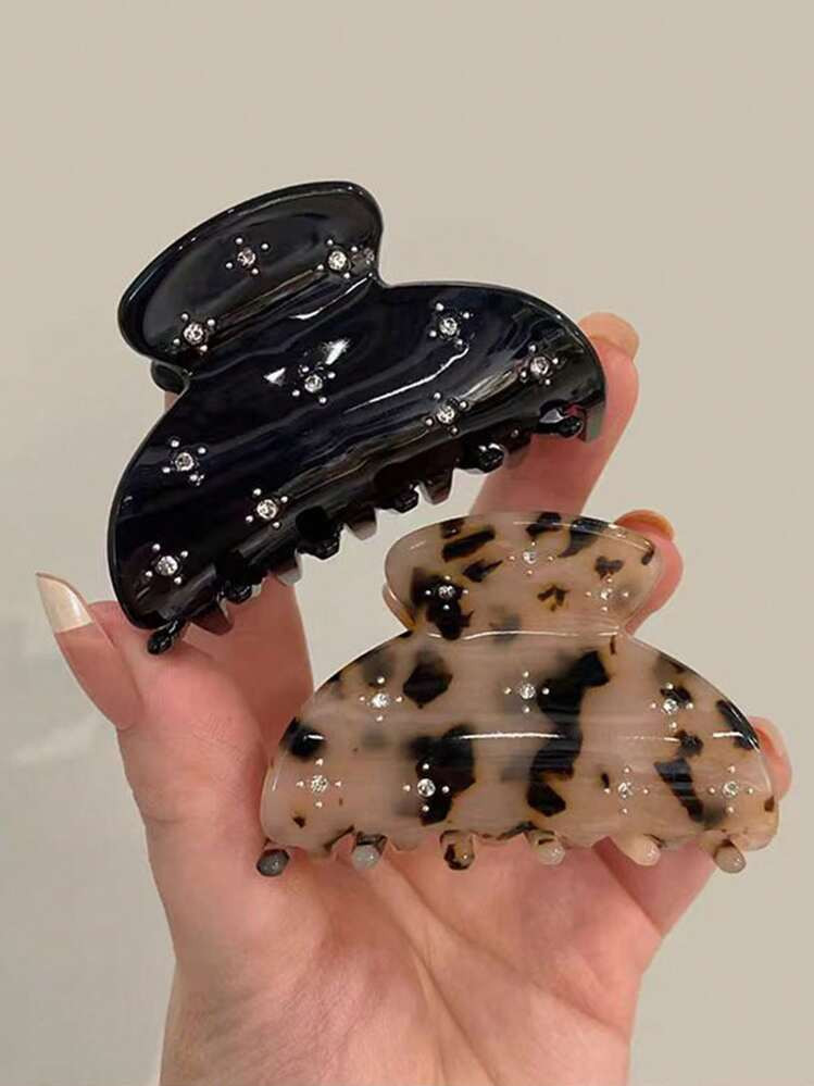 2pcs Star Pattern Medium Rhinestone Embellished Hair Clips, Elegant Accessories For Women In Summer Leopard Print Hair Claws Claw Clips Hair Jaw Clip Hair Clamps Hair Clutch Hair Catcher Clip Fall Winter Hair Accessories For Women For Vacation Outfits Woman | SHEIN