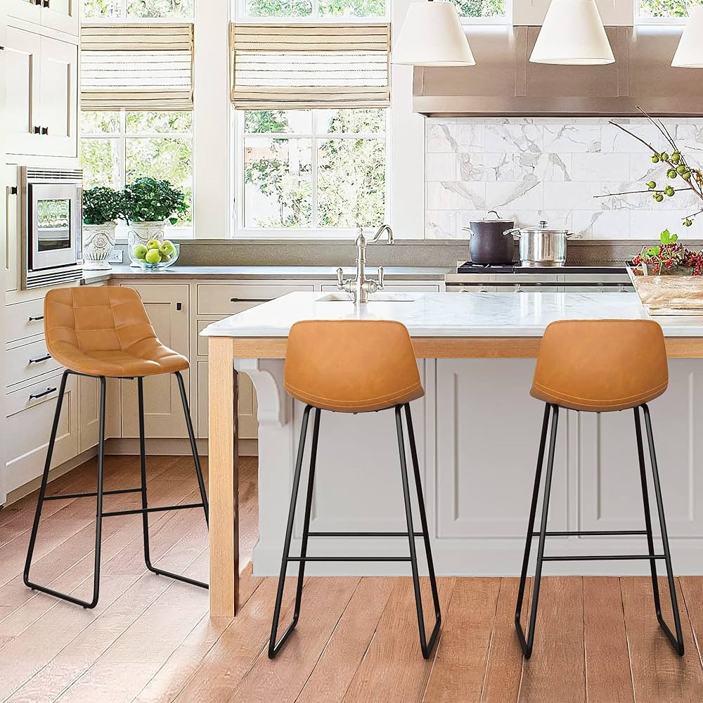 LUE BONA Bartools, 30" Faux Leather Kitchen Island Bar Stools Set of 3, PU Upholstered Checkered ... | Amazon (US)