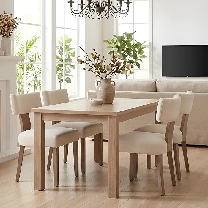Wahson Farmhouse Dining Chairs Set of 4, Beige Upholstered Mid Century Modern Kitchen Chairs with... | Amazon (US)