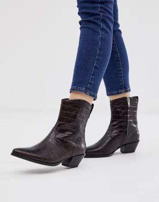 Vagabond Emily western boot in brown croc print leather | ASOS DK