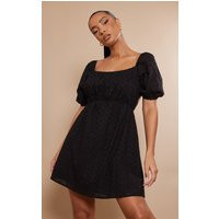Black Broderie Anglaise Puff Sleeve Shift Dress | PrettyLittleThing CAN