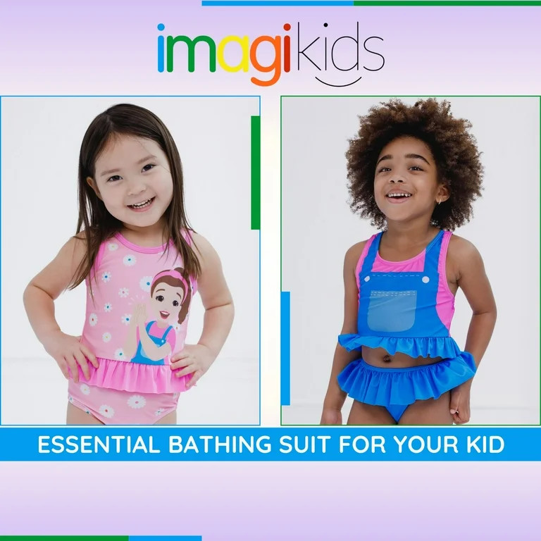 Ms. Rachel UPF 50+ Peplum Tankini Top and Bikini Bottom Swim Set Infant to Little Kid | Walmart (US)