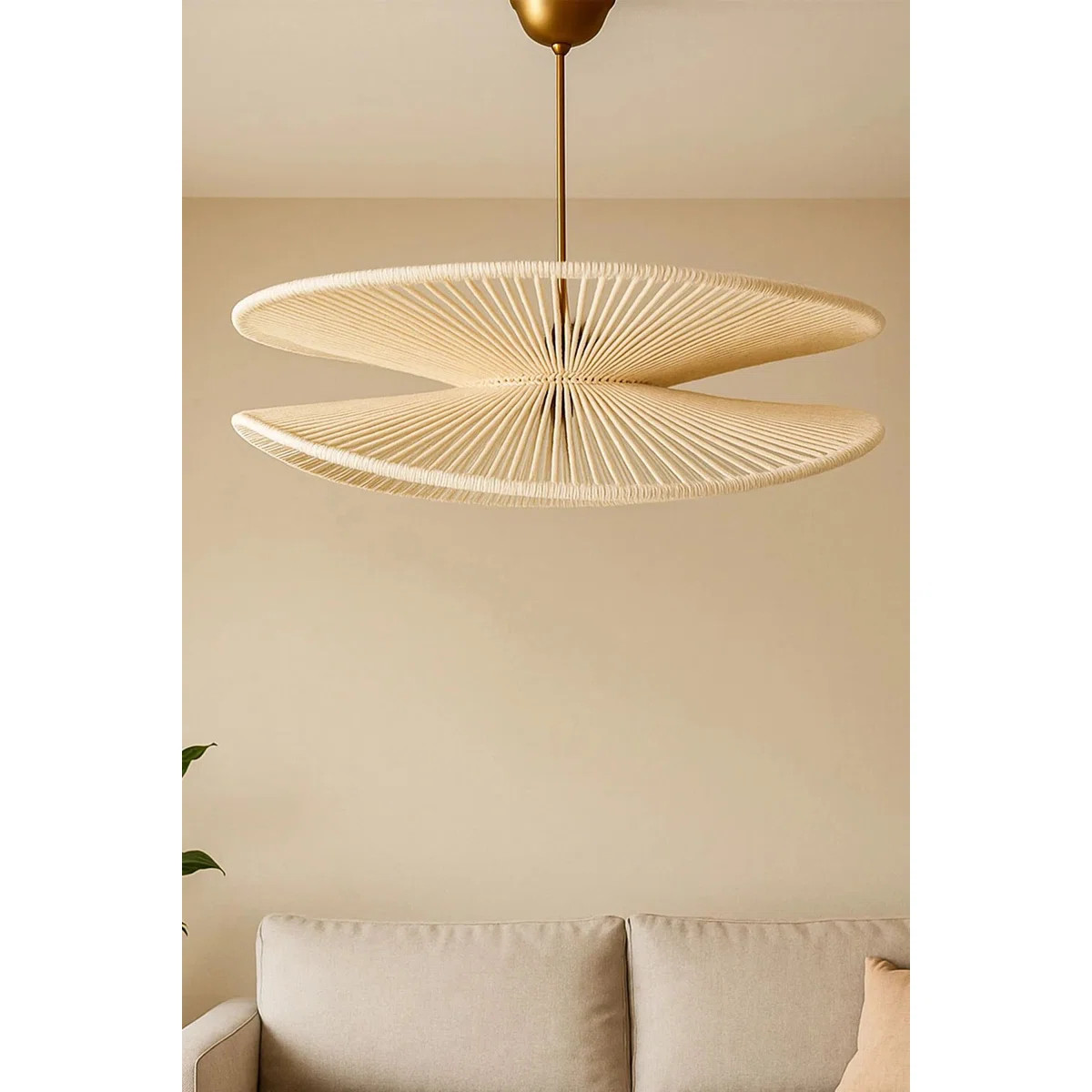 Elegant Adjustable Chandelier, Ecru & Gold, \u00d819.7 x 6.7 inches | Plastic Body with Macrame C... | Wayfair North America