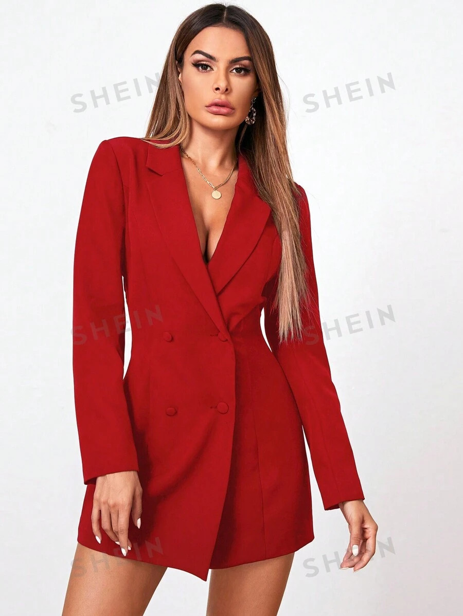 SHEIN Privé Lapel Collar Double Breasted Blazer Dress | SHEIN