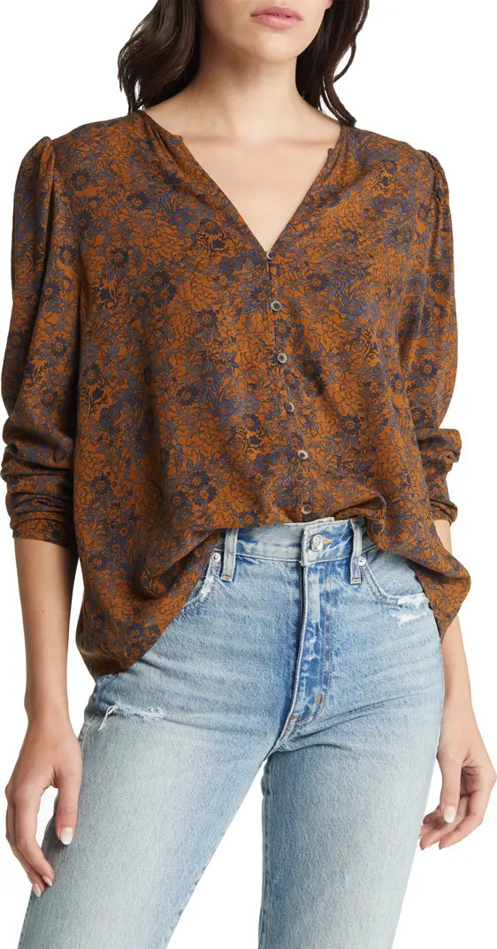 Floral Print Button Front Dobby Blouse | Nordstrom