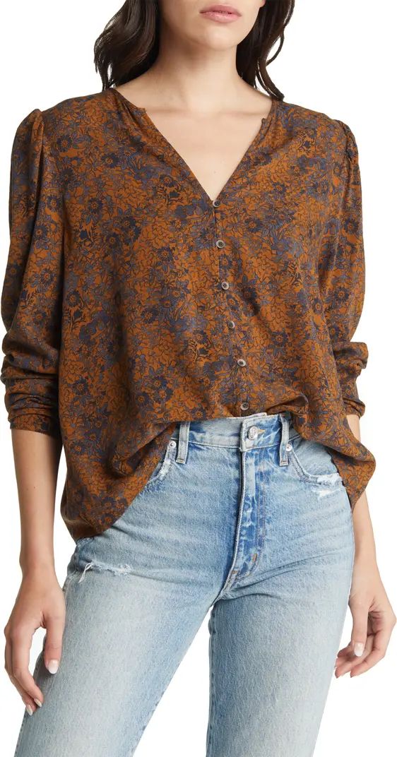 Floral Print Button Front Dobby Blouse | Nordstrom