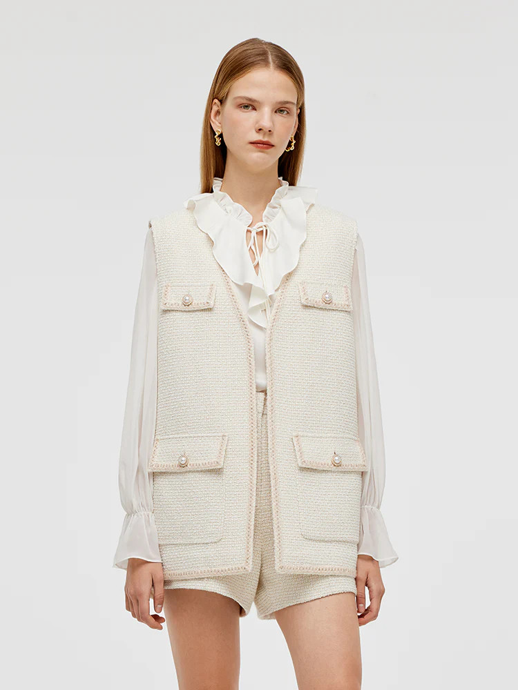 Wool Blend Tweed Women Vest | GOELIA