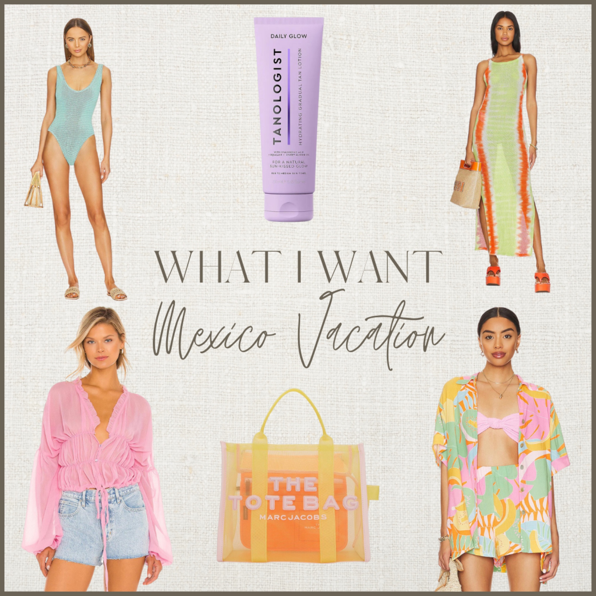 In my Revolve shopping cart for my vacation to Mexico! 💖 Lounge Coverup Dress, Sunless Tan, Tanologist, Marc Jacob’s The Tote Bag, Show Me Your Mumu, Bond Eye, One Piece Bathing Suit.

#LTKSeasonal #LTKstyletip #LTKswim