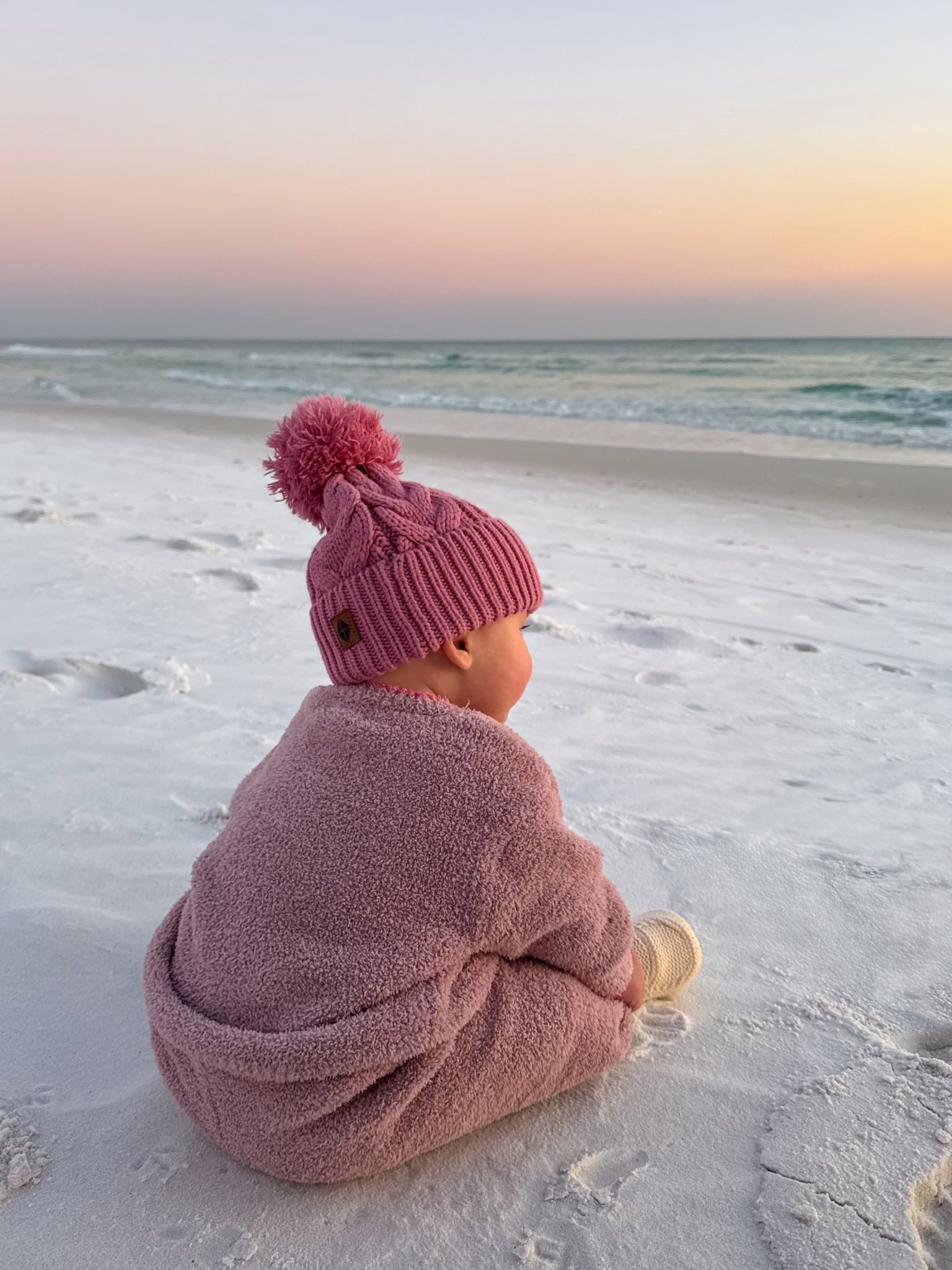 Cozy little beach moment 🩷

Layering the Jamie Kay chunky knit romper in Apple Blossom with this soft 7AM fuzzy sweater and lounge pants set for cool ocean mornings. The sweetest cozy baby outfit for sunset beach walks by the water.

#LTKSeasonal #LTKBaby #LTKmomlife
