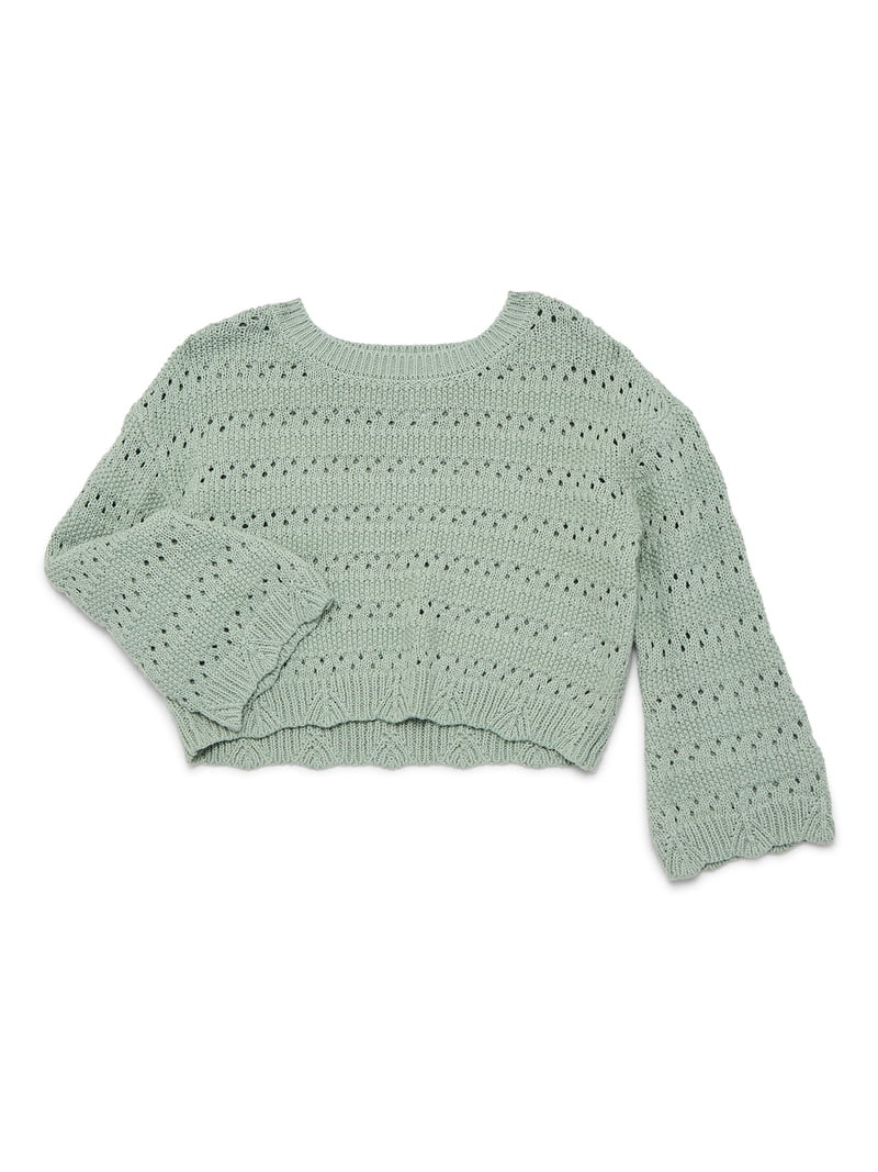 Wonder Nation Toddler Girls Cotton Pointelle Sweater with Long Sleeves, Sizes 12M-3T | Walmart (US)