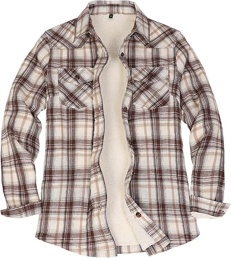 ThCreasa Womens Sherpa Lined Flannel Jacket with Hand Pockets, Plaid Button Down Fuzzy Shirt Jack... | Amazon (US)